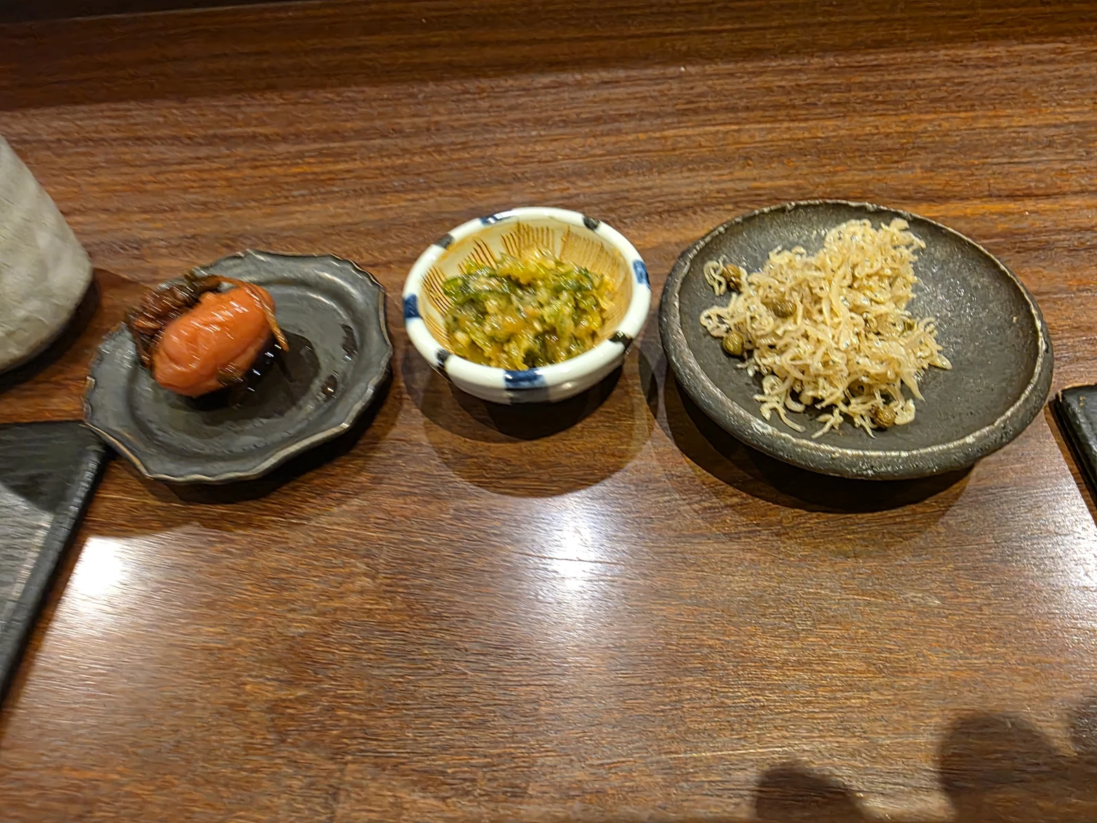 喜心で追加した梅干し、ねぎ味噌、ちりめんじゃこ