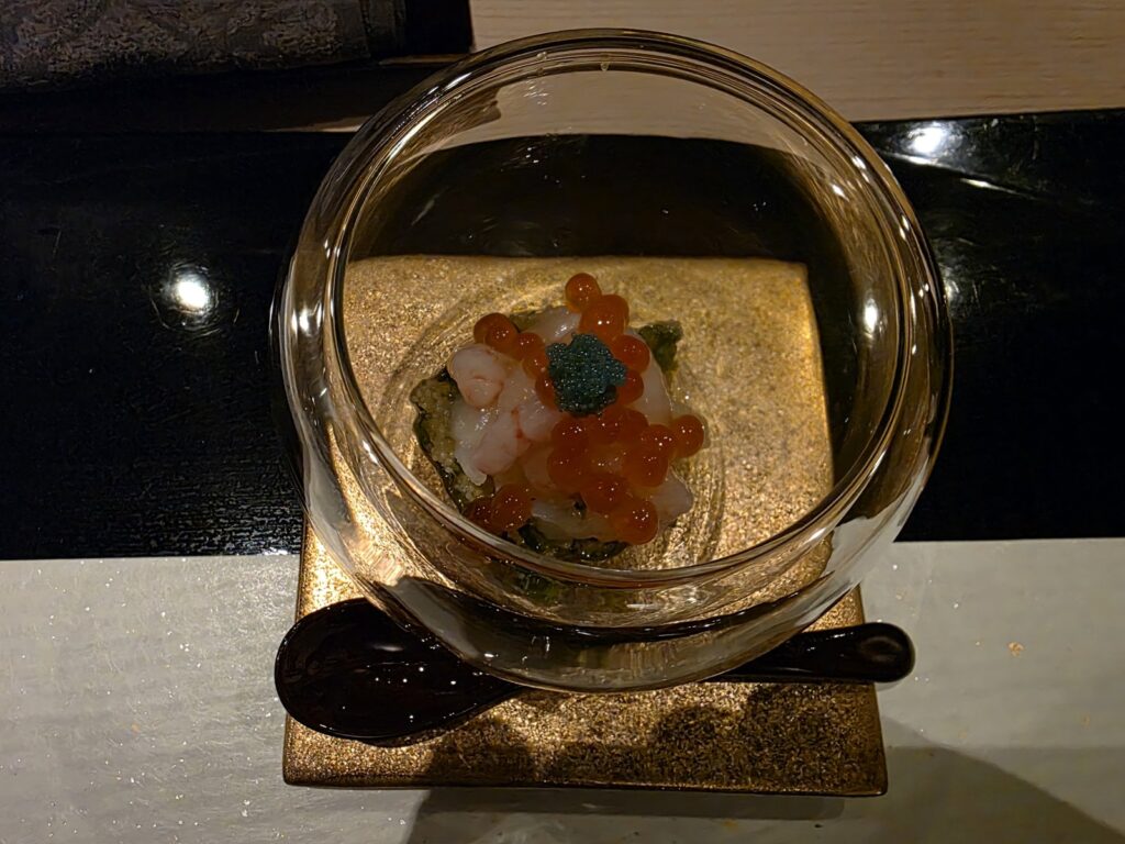 蘇TETSUで食べた帆立貝と甘海老の一皿